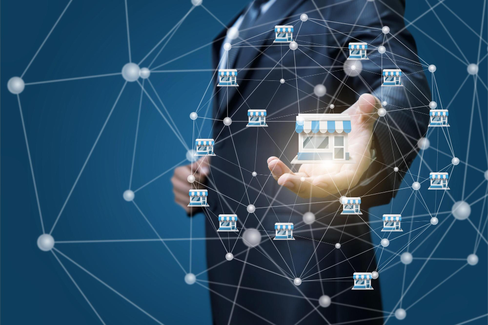 Franchise digital marketing strategy featuring SEO, local search optimization, social media, and online advertising for multi-location businesses.